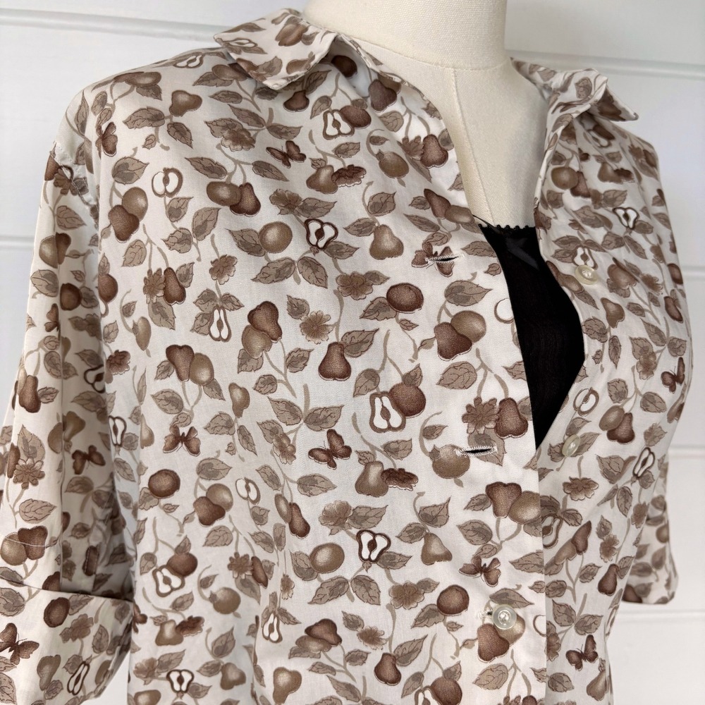 Vtg 1950s Shapely Cotton RollUp Sleeve Collared Harvest Fall Autumn Thanksgiving - Picture 7 of 11